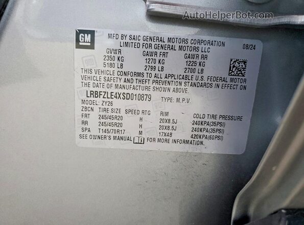 LRBFZLE4XSD010879 2025 BUICK ENVISION Silver VIN კოდის სტიკერის ხედი