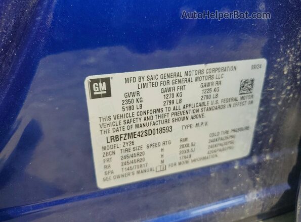 LRBFZME42SD018593 2025 BUICK ENVISION Blue VIN sticker view