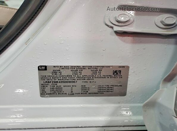 LRBFZME43SD090967 2025 BUICK ENVISION White VIN կոդի պիտակի տեսք