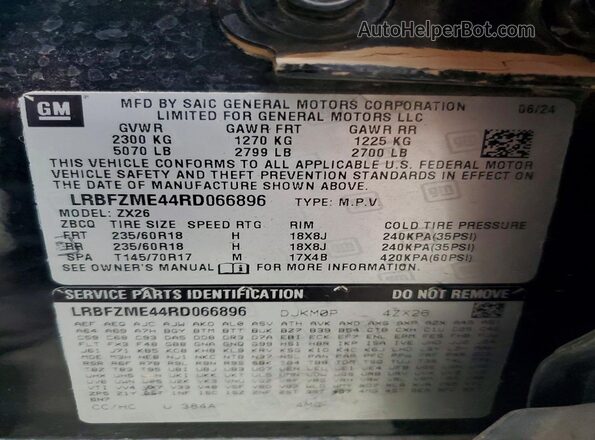 LRBFZME44RD066896 2024 BUICK ENVISION Black VIN sticker view