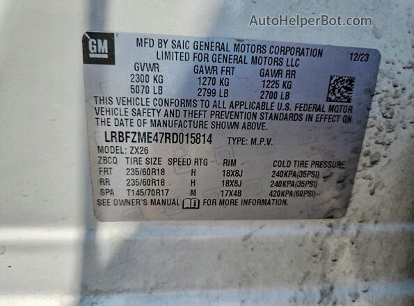 LRBFZME47RD015814 2024 BUICK ENVISION White VIN կոդի պիտակի տեսք