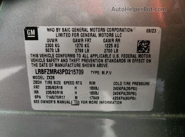 LRBFZMR43PD215709 2023 BUICK ENVISION Gray Вид наклейки з VIN-кодом