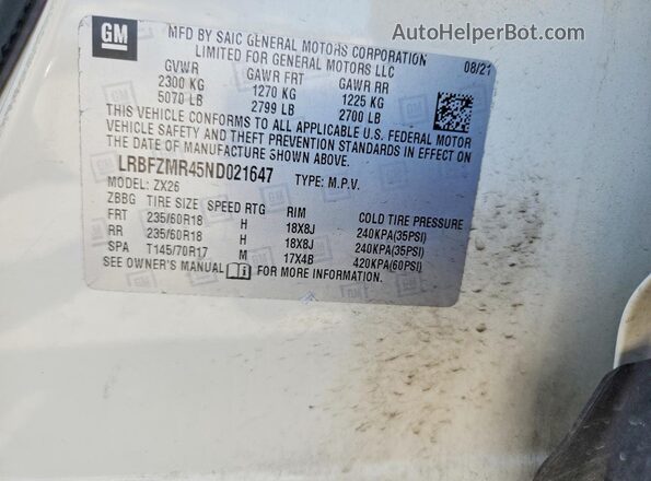 LRBFZMR45ND021647 2022 BUICK ENVISION White Vista del compartimento del motor