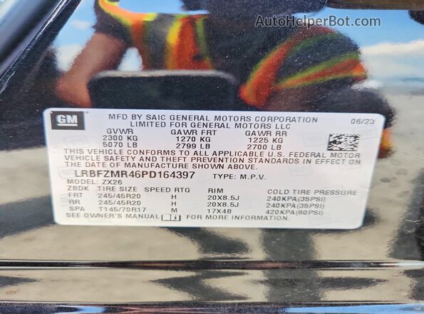 LRBFZMR46PD164397 2023 BUICK ENVISION Black VIN կոդի պիտակի տեսք