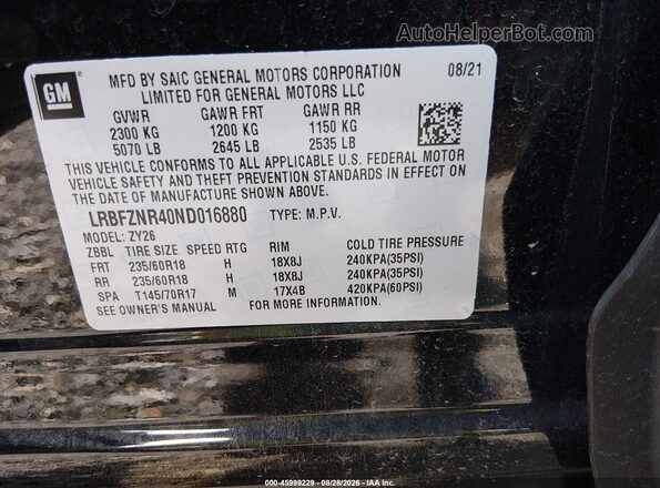 LRBFZNR40ND016880 2022 BUICK ENVISION Black Widok komory silnika