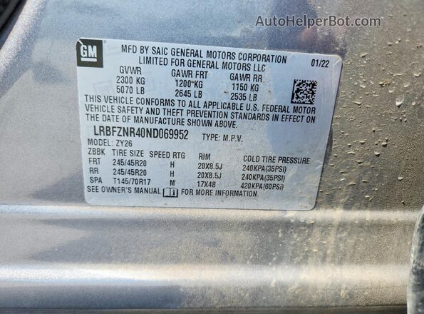 LRBFZNR40ND069952 2022 BUICK ENVISION Gray ძრავის განყოფილების ხედი