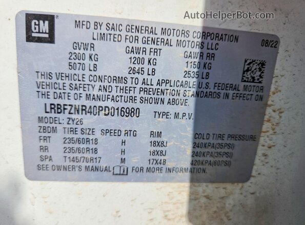 LRBFZNR40PD016980 2023 BUICK ENVISION Белый Вид наклейки с VIN-кодом