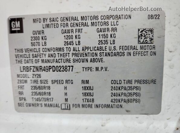 LRBFZNR49PD023877 2023 BUICK ENVISION White Вид наклейки з VIN-кодом