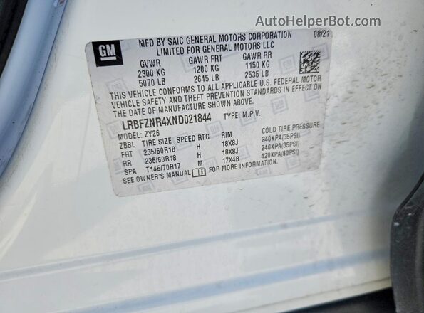 LRBFZNR4XND021844 2022 BUICK ENVISION Белый Вид подкапотного пространства
