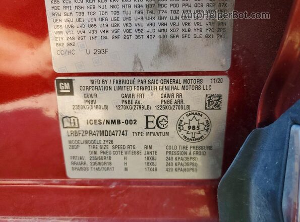 LRBFZPR47MD047747 2021 BUICK ENVISION Burgundy Widok wnętrza 360 stopni