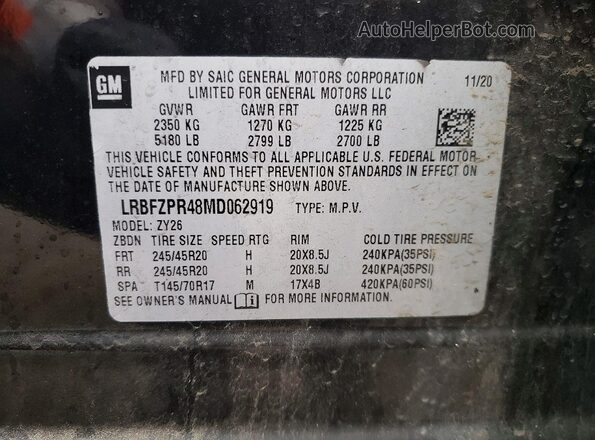 LRBFZPR48MD062919 2021 BUICK ENVISION Black VIN კოდის სტიკერის ხედი