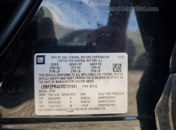 LRBFZPR4XMD191941 2021 BUICK ENVISION Black VIN კოდის სტიკერის ხედი