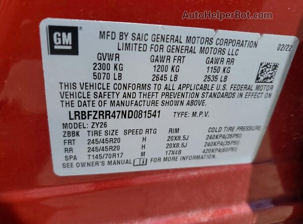 LRBFZRR47ND081541 2022 BUICK ENVISION Maroon სალონის 360-გრადუსიანი ხედი