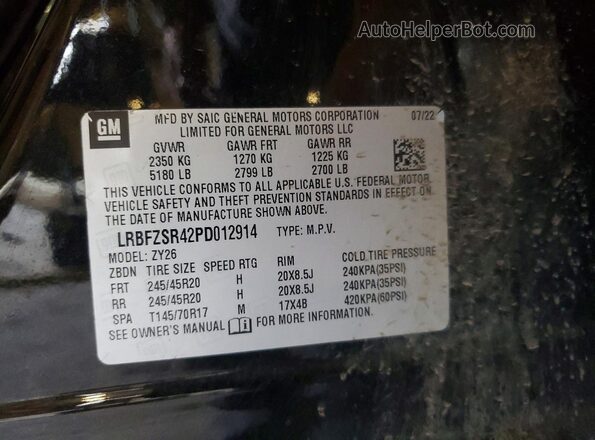 LRBFZSR42PD012914 2023 BUICK ENVISION Black Вид наклейки з VIN-кодом