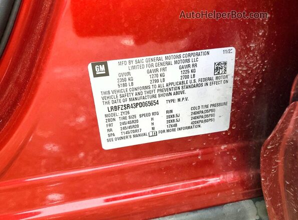 LRBFZSR43PD065654 2023 BUICK ENVISION Red VIN կոդի պիտակի տեսք
