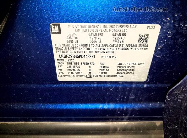 LRBFZSR45PD143271 2023 BUICK ENVISION Blue VIN კოდის სტიკერის ხედი