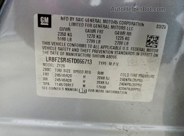 LRBFZSR46TD066713 2026 BUICK ENVISION Gray VIN კოდის სტიკერის ხედი