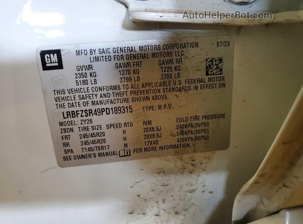 LRBFZSR49PD189315 2023 BUICK ENVISION White Widok naklejki z numerem VIN