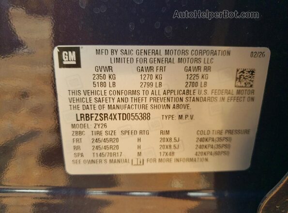 LRBFZSR4XTD055388 2026 BUICK ENVISION Purple VIN sticker view