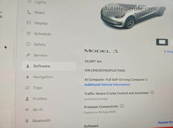 LRW3E1FA0PC871958 2023 TESLA MODEL Белый Вид щитка приборов