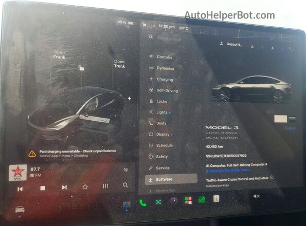 LRW3E7EB5RC087923 2024 TESLA MODEL Gray ხელსაწყოთა პანელის ხედი