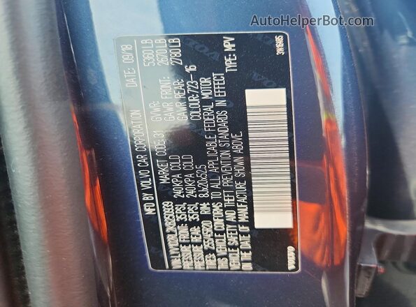 LYV102RL2KB250939 2019 VOLVO XC60 Blue VIN կոդի պիտակի տեսք