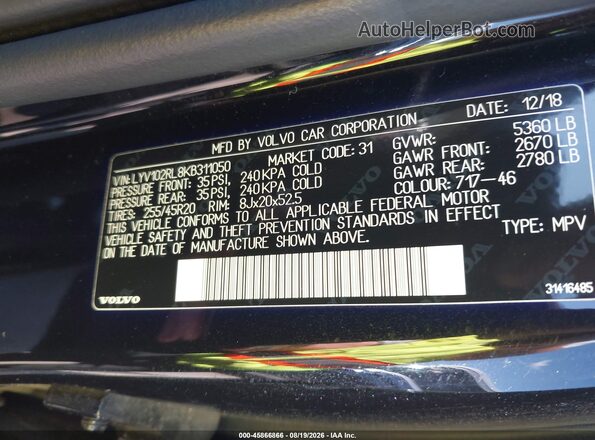 LYV102RL8KB311050 2019 VOLVO XC60 Black Շարժիչի բաժամունքի տեսք