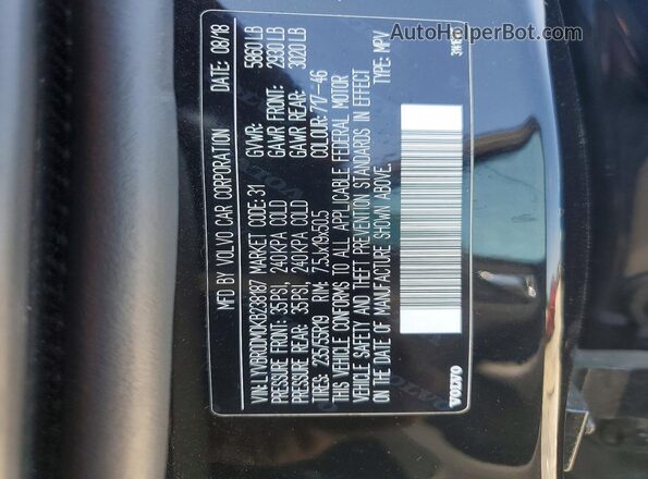 LYVBR0DM0KB238187 2019 VOLVO XC60 Black VIN კოდის სტიკერის ხედი