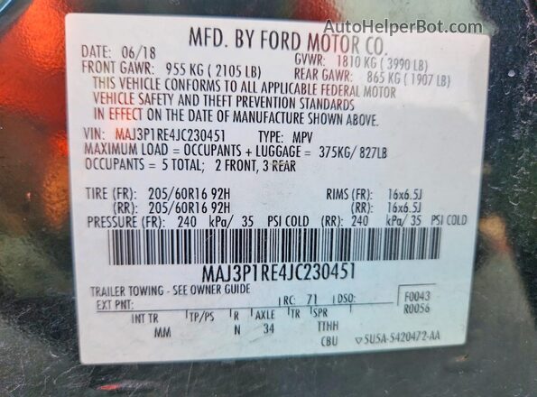 MAJ3P1RE4JC230451 2018 FORD ECOSPORT Black Widok komory silnika
