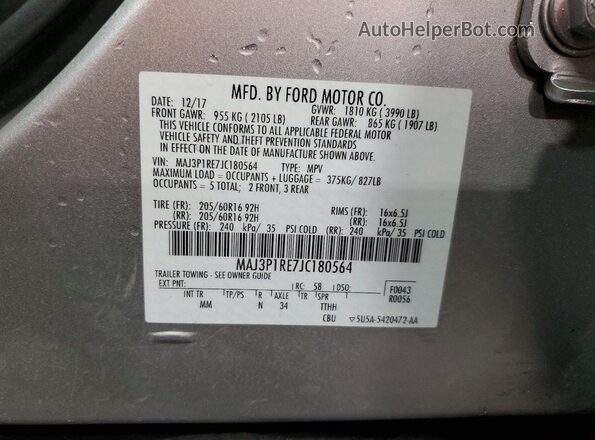 MAJ3P1RE7JC180564 2018 FORD ECOSPORT Silver Вид підкапотного простору