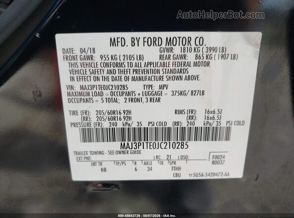 MAJ3P1TE0JC210285 2018 FORD ECOSPORT Black Շարժիչի բաժամունքի տեսք