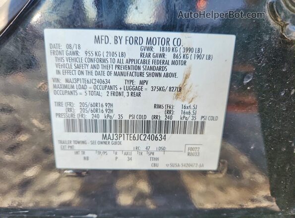 MAJ3P1TE6JC240634 2018 FORD ECOSPORT Black Widok naklejki z numerem VIN