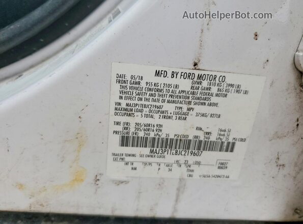 MAJ3P1TE8JC219607 2018 FORD ECOSPORT Белый Вид подкапотного пространства