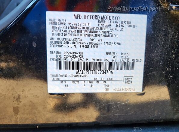MAJ3P1TE8JC234706 2018 FORD ECOSPORT Черный Вид наклейки с VIN-кодом