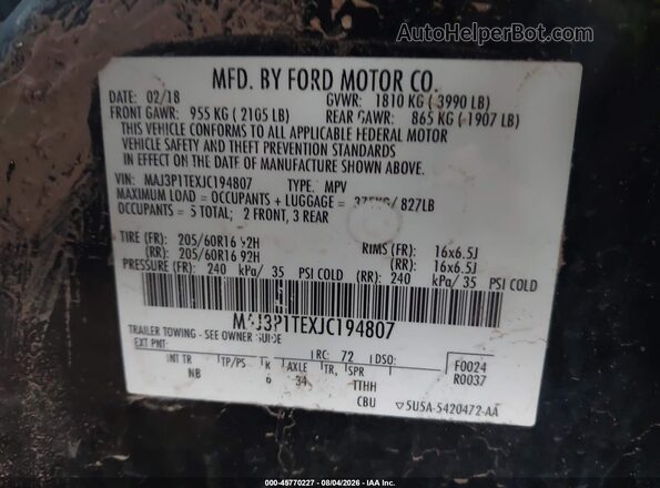 MAJ3P1TEXJC194807 2018 FORD ECOSPORT Black Շարժիչի բաժամունքի տեսք