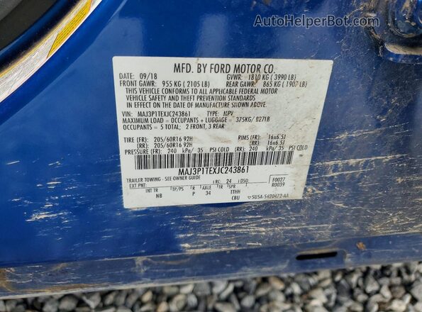 MAJ3P1TEXJC243861 2018 FORD ECOSPORT Blue Widok naklejki z numerem VIN