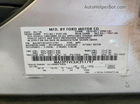 MAJ3P1VE3JC211797 2018 FORD ECOSPORT Silver Engine compartment view