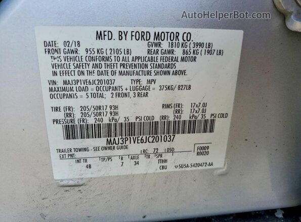 MAJ3P1VE6JC201037 2018 FORD ECOSPORT Silver Панорамний вид салону 360°