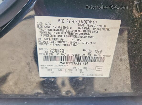 MAJ3P1VE9JC181754 2018 FORD ECOSPORT Black VIN კოდის სტიკერის ხედი
