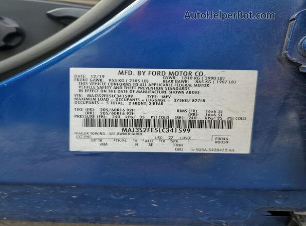 MAJ3S2FE5LC341599 2020 FORD ECOSPORT Blue VIN sticker view