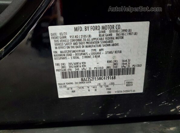 MAJ3S2FE5MC419168 2021 FORD ECOSPORT Black VIN sticker view