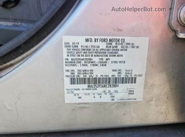 MAJ3S2FE6KC282884 2019 FORD ECOSPORT Silver Widok wnętrza 360 stopni