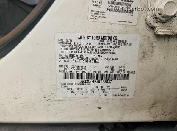 MAJ3S2FE7MC438837 2021 FORD ECOSPORT White Engine compartment view
