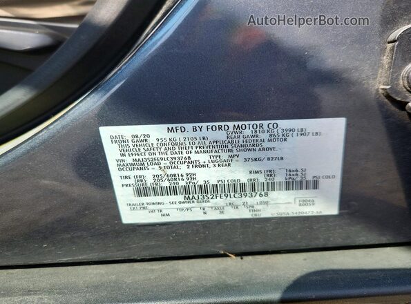 MAJ3S2FE9LC393768 2020 FORD ECOSPORT Silver VIN կոդի պիտակի տեսք