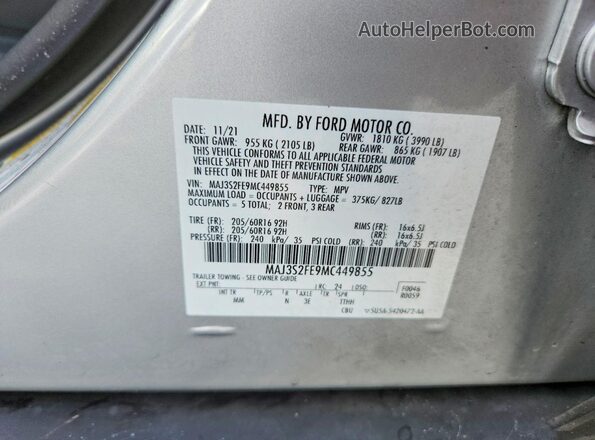 MAJ3S2FE9MC449855 2021 FORD ECOSPORT Silver VIN კოდის სტიკერის ხედი