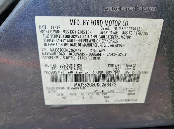 MAJ3S2GE0KC263472 2019 FORD ECOSPORT Gray Սալոնի 360 աստիճան տեսք