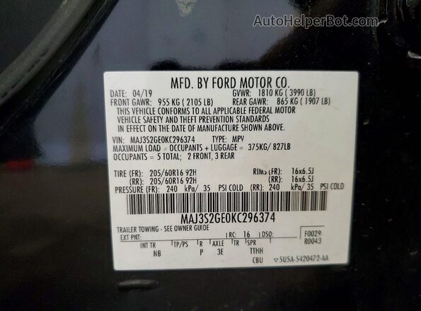 MAJ3S2GE0KC296374 2019 FORD ECOSPORT Black Widok komory silnika