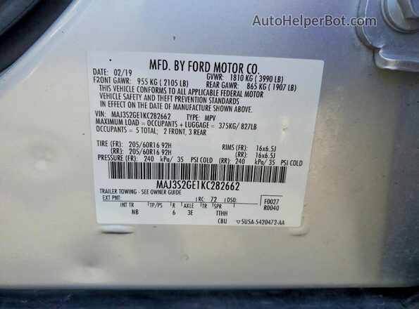 MAJ3S2GE1KC282662 2019 FORD ECOSPORT Silver Вид підкапотного простору