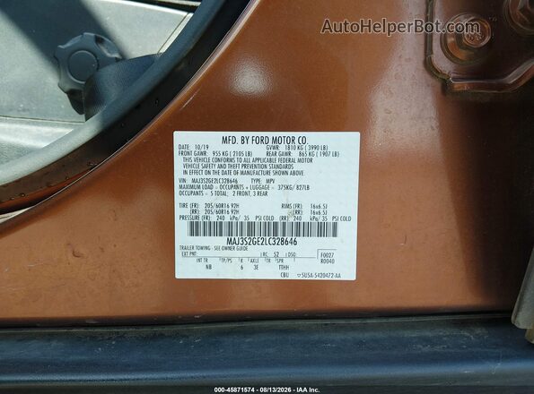 MAJ3S2GE2LC328646 2020 FORD ECOSPORT Коричневый Вид подкапотного пространства