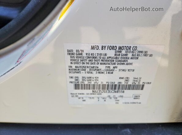 MAJ3S2GE3LC368556 2020 FORD ECOSPORT Белый Вид подкапотного пространства
